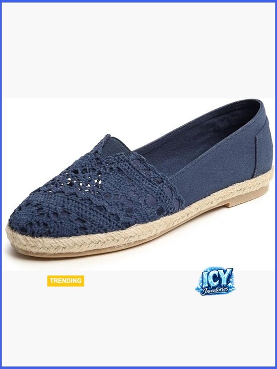 Breathable Crochet Espadrille Flats with Memory Foam Cushion main image 3
